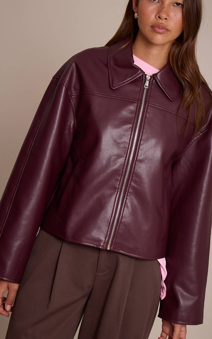 Rouge Bordeaux Veste En Synthétiquecuir Avec Fermeture Éclair