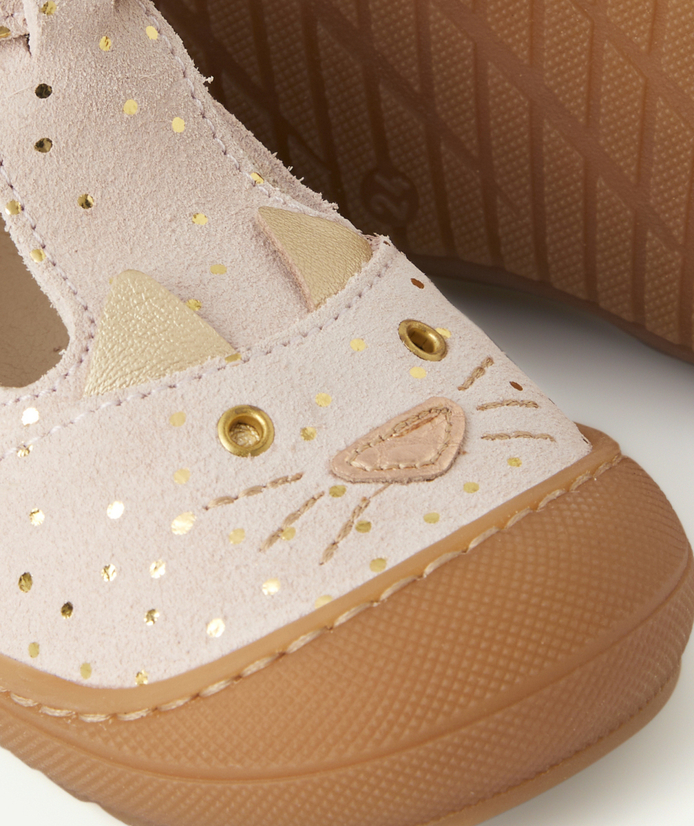 BOPYBOTTINES OUVERTES PREMIERS PAS BÉBÉ EN CUIR BEIGE AVEC POIS