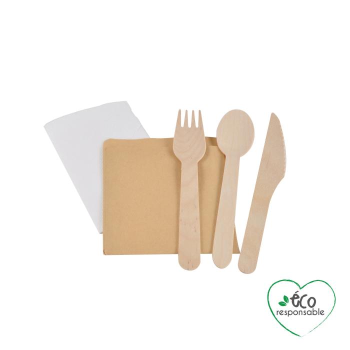 SET 6 SETS INDIVIDUELS COUVERTS BOIS AVEC SERVIETTE