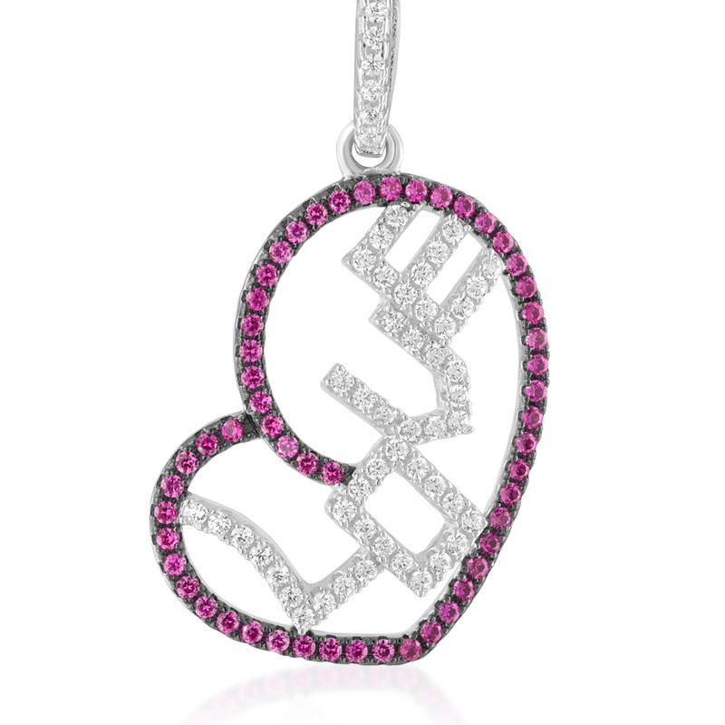 Pendentif Coeur LOVE en Argent 925 orné de Cristal Swarovski Zirconia Blanc et Rose