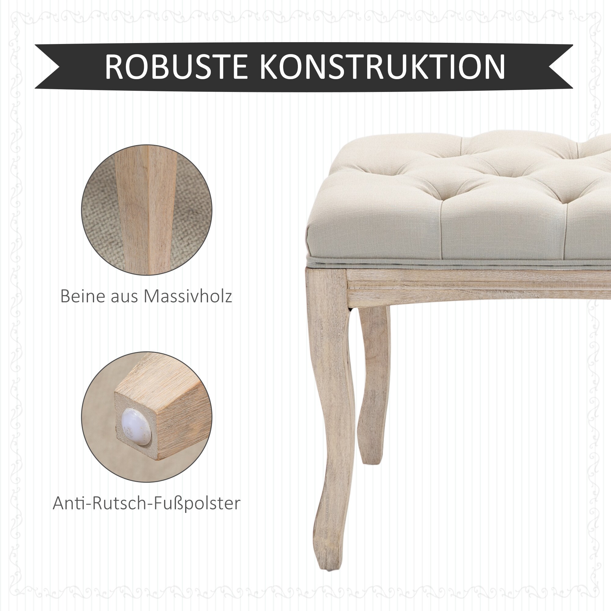 HOMCOM Polsterbank mit getufteten Design beige 110B x 38T x 49H cm
