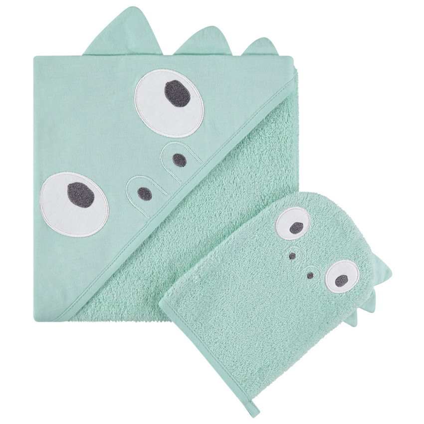 Cape de bain et gant de toilette Dinosaure