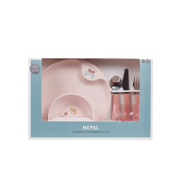 Coffret repas enfant 6 pièces Mio fleurs et papillons rose Mepal