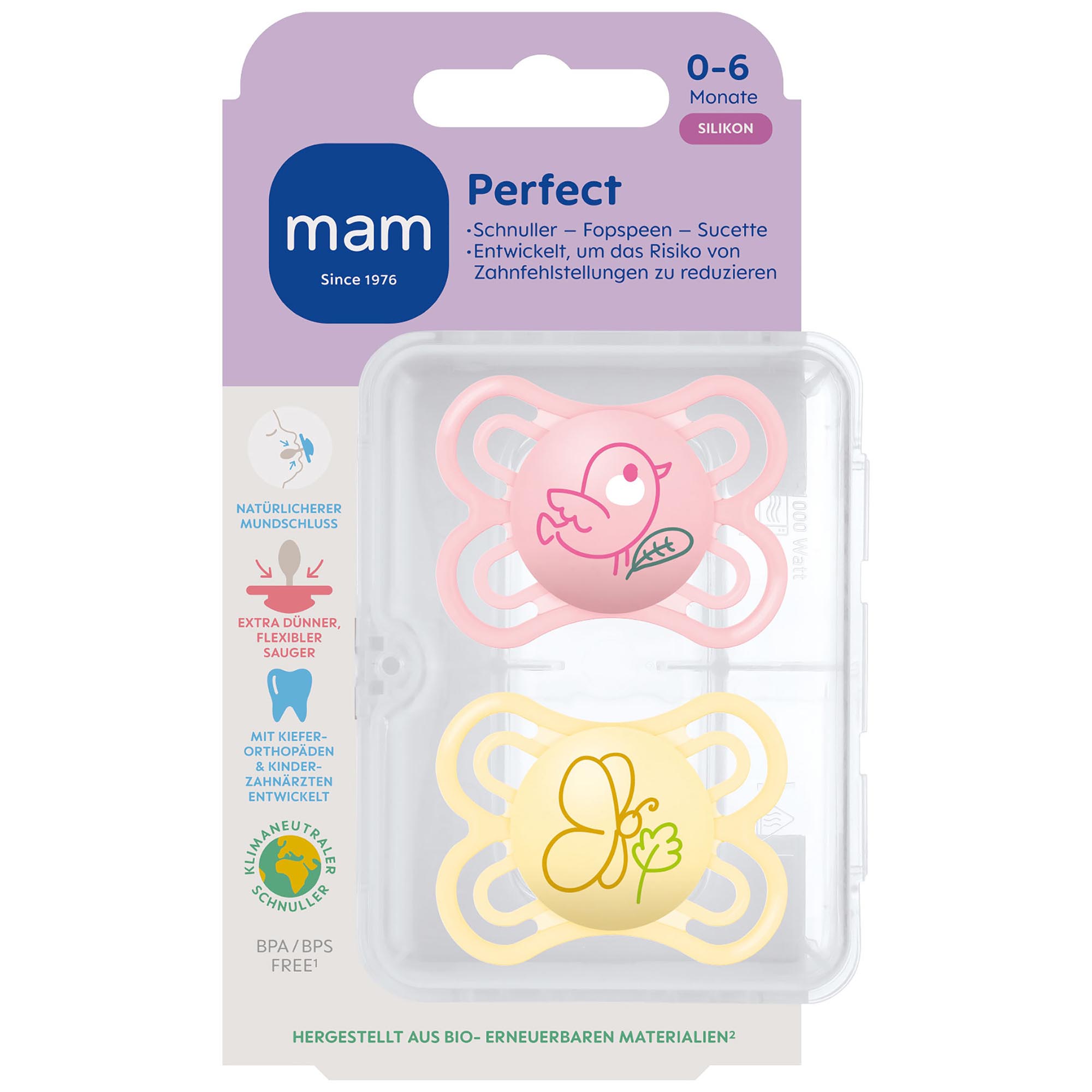 MAM fopspeen Perfect Silikon 0-6 maanden roze