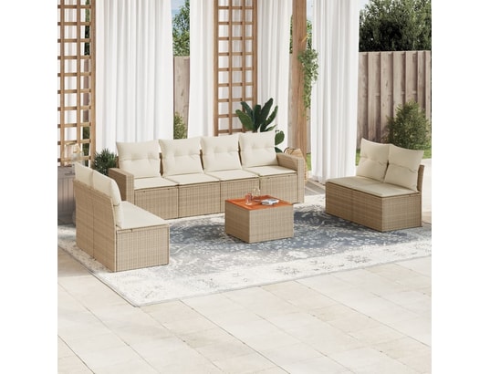 VIDAXL - Salon extérieur Salon de jardin avec coussins 9 pcs beige résine tressée