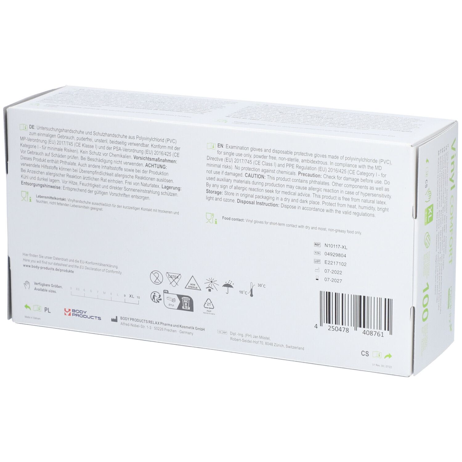 HANDSCHUHE Einmal Vinyl puderfrei XL