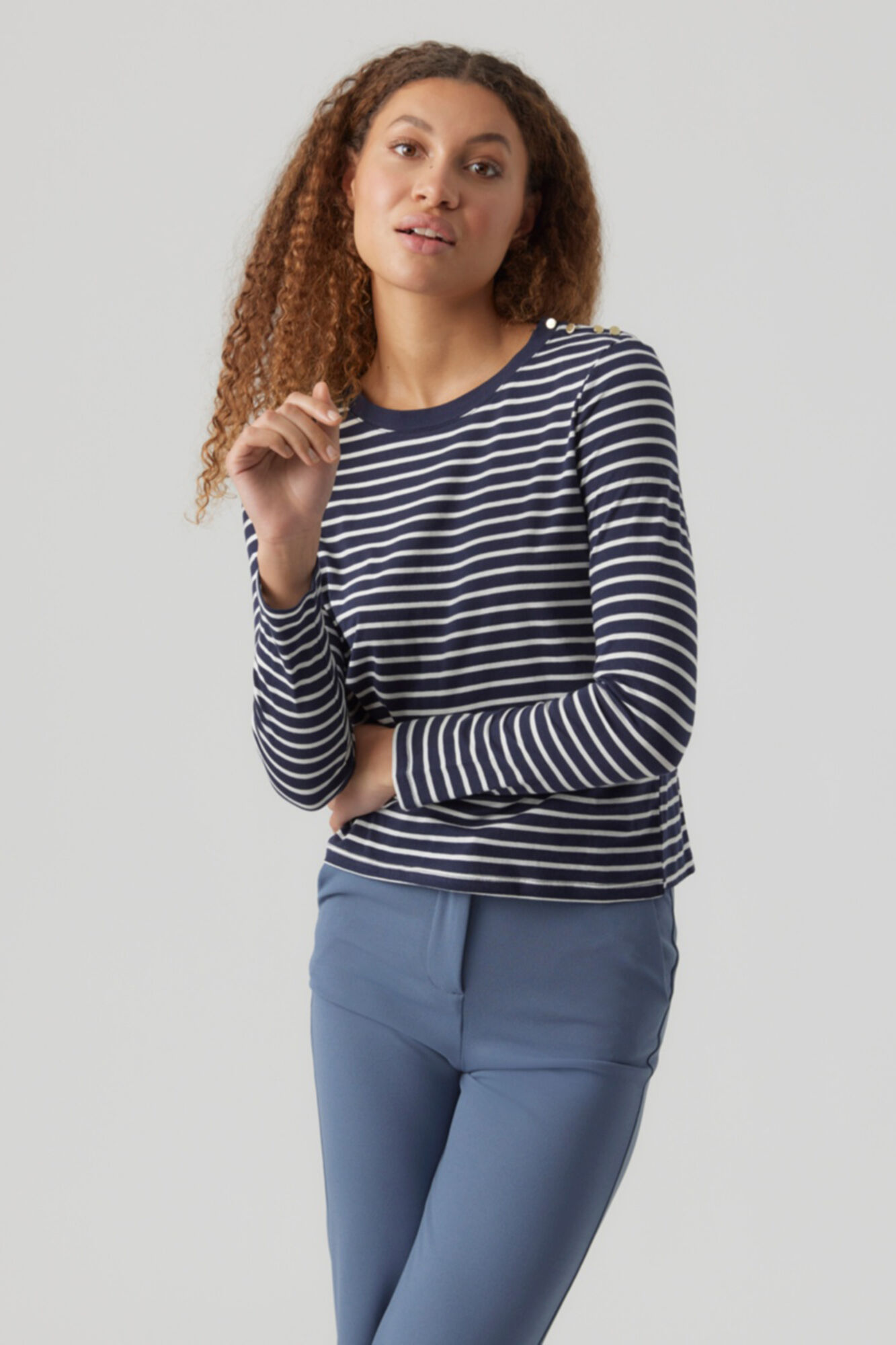 Camiseta listrada de manga comprida - Azul marinho