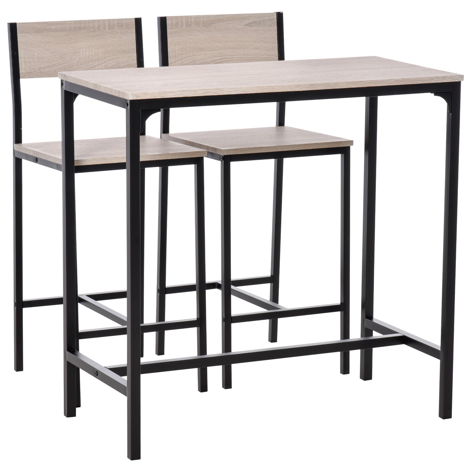 HOMCOM Bartisch mit 2 Stühlen natur, schwarz