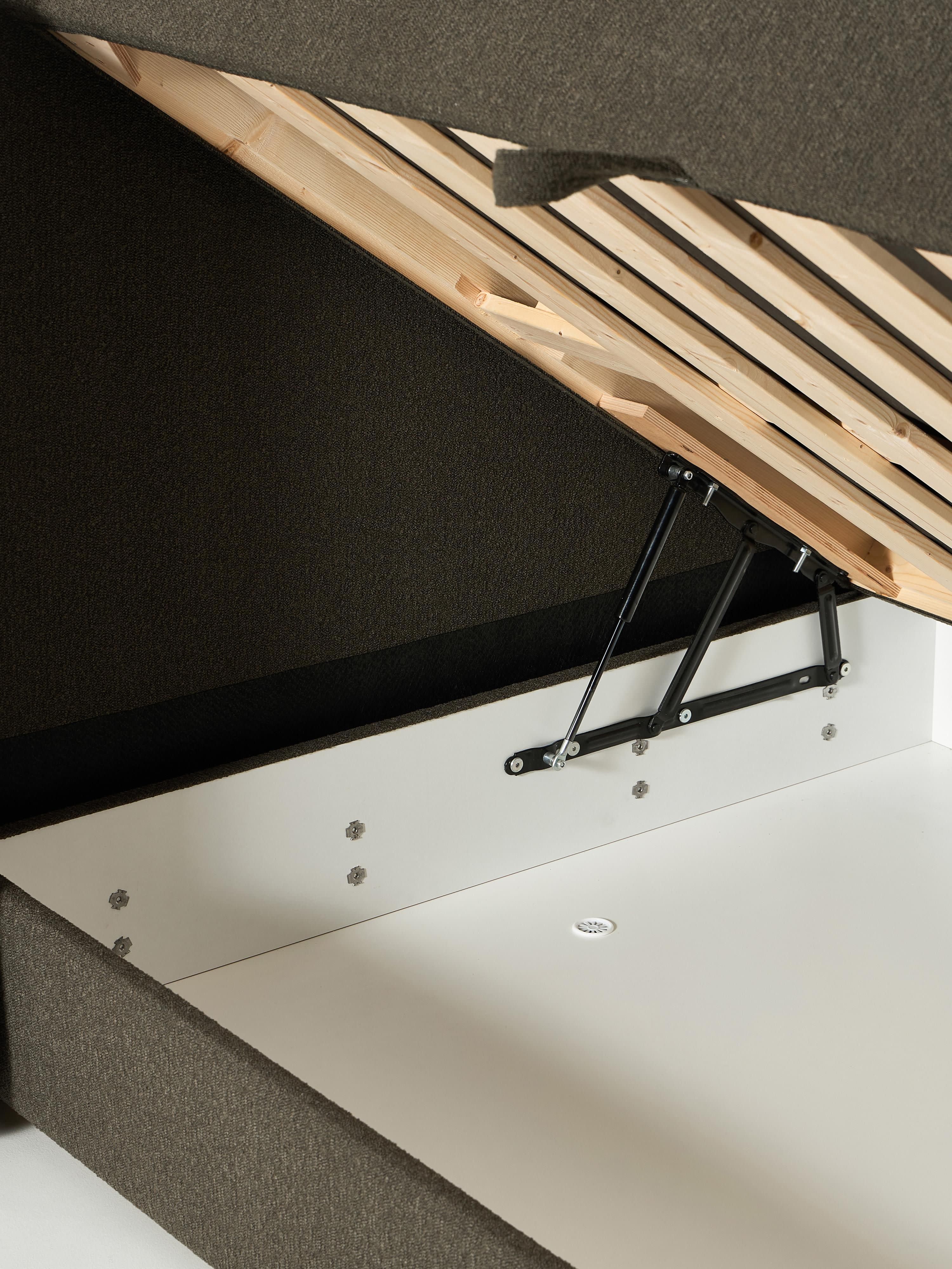 Bouclé boxspring bed Perla met opbergruimte