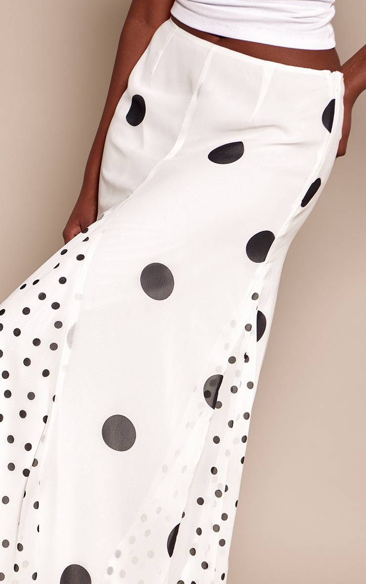 Crème Jupe Longue En Mousseline À Pois Contrastés