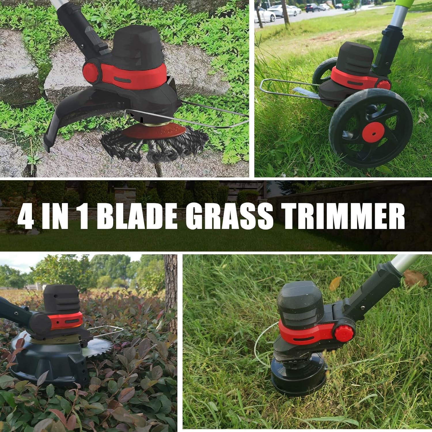 24V Rasentrimmer mit Akku und Unkrautbürste, BRUSHLESS Akku Rasentrimmer für 18V Makita Akku, 4 in 1 Akku Trimmer Messer, 30CM SCHNITTBREITE, 110-160CM Teleskopisch, 2X Akku Freischneider