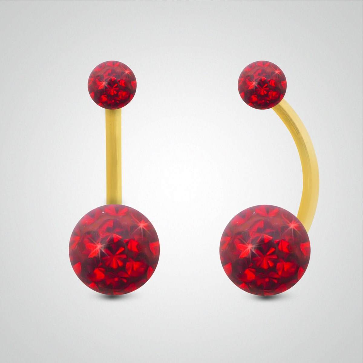 Piercing de nombril en or jaune et cristal de Swarovski rouge (petit modèle)