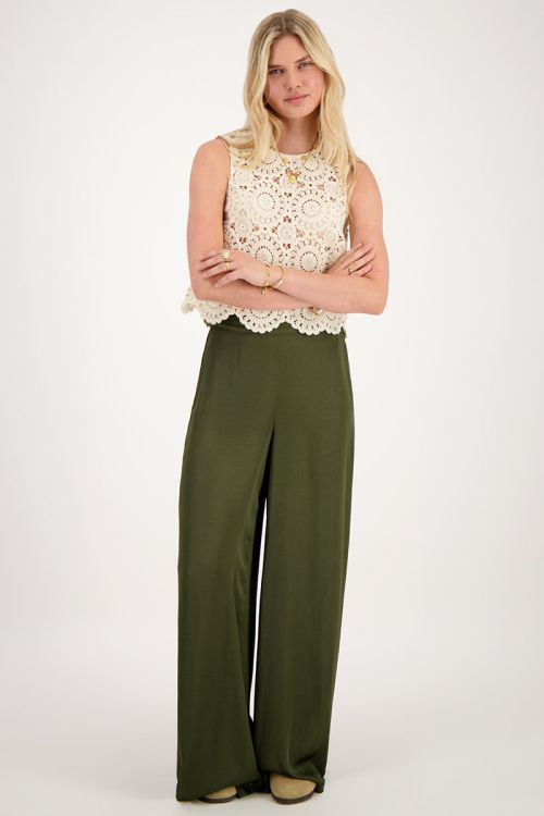 Groene satijnen broek met elastieken band