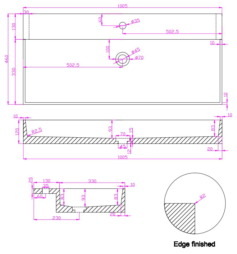 Fontana Portoro Gold badkamermeubel warm eiken 100cm met kraangat