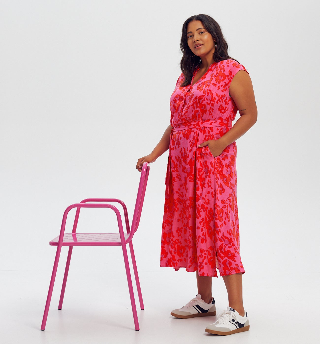 Robe longue imprimée - Imprimé framboise