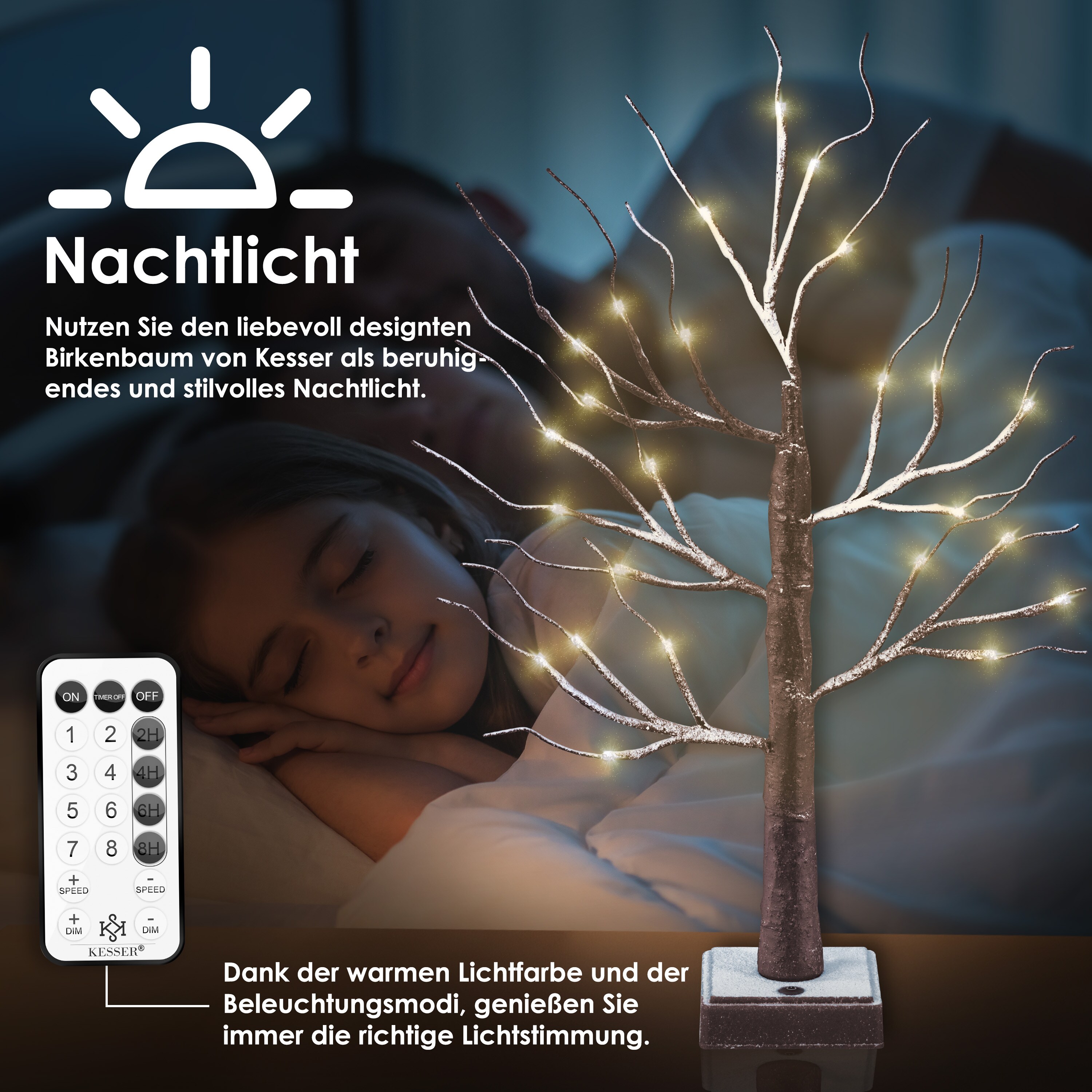 KESSER® Lichterbaum Birkenbaum 60cm LED Mit Fernbedienung Timer 8 Modi Lichterzweige für Innen Warmweiß LEDs Bäumchen Birken Weihnachtsdeko für Weihnachten Zuhause Party Geburtstag Innendekoration