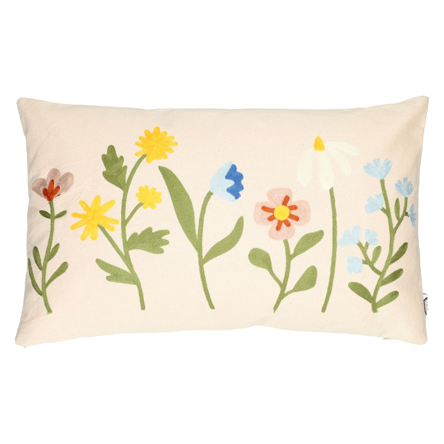 Kussen met bloemen, katoen, 30 x 50 cm, offwhite