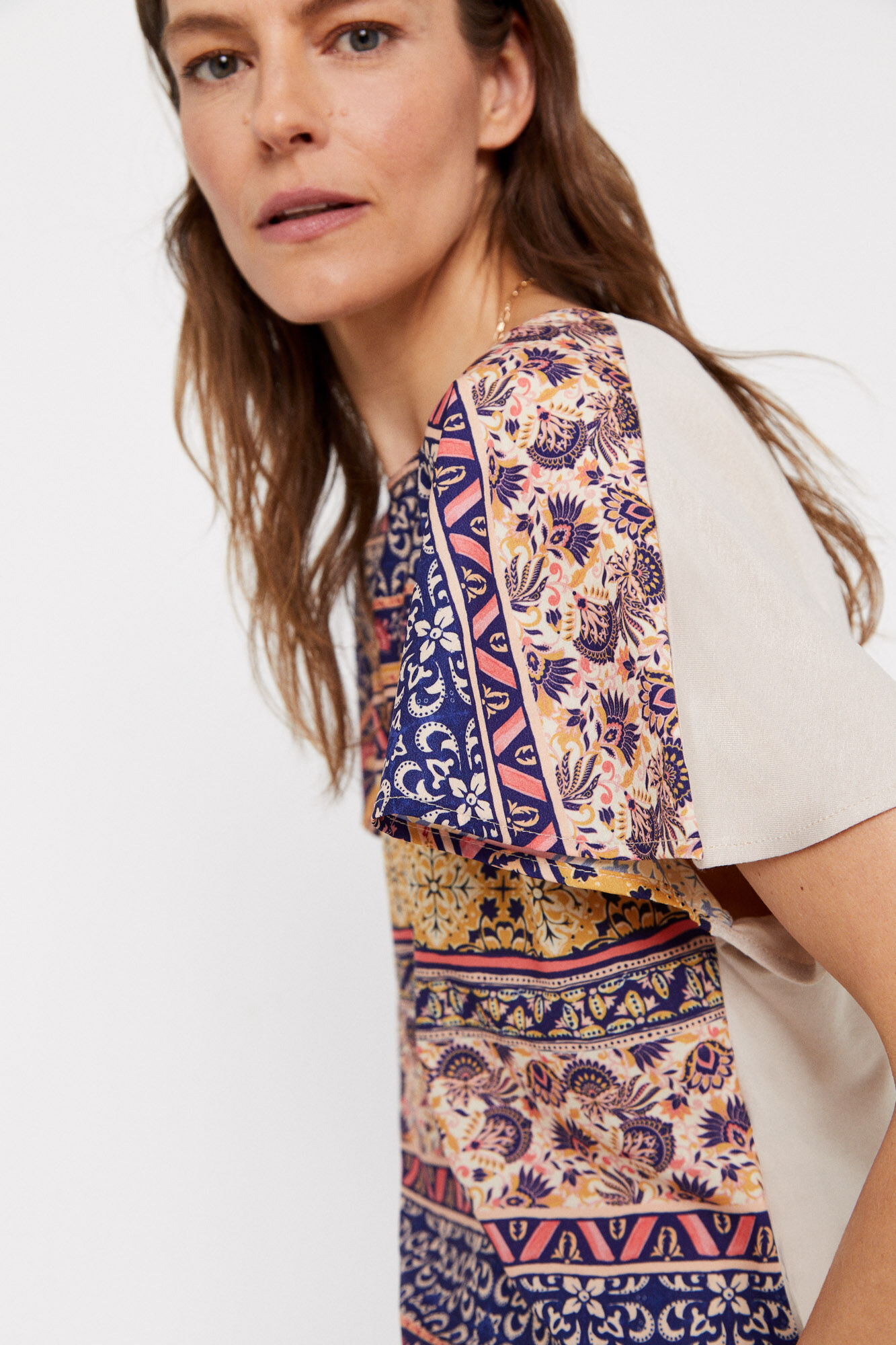 Top estampado combinado - Bege