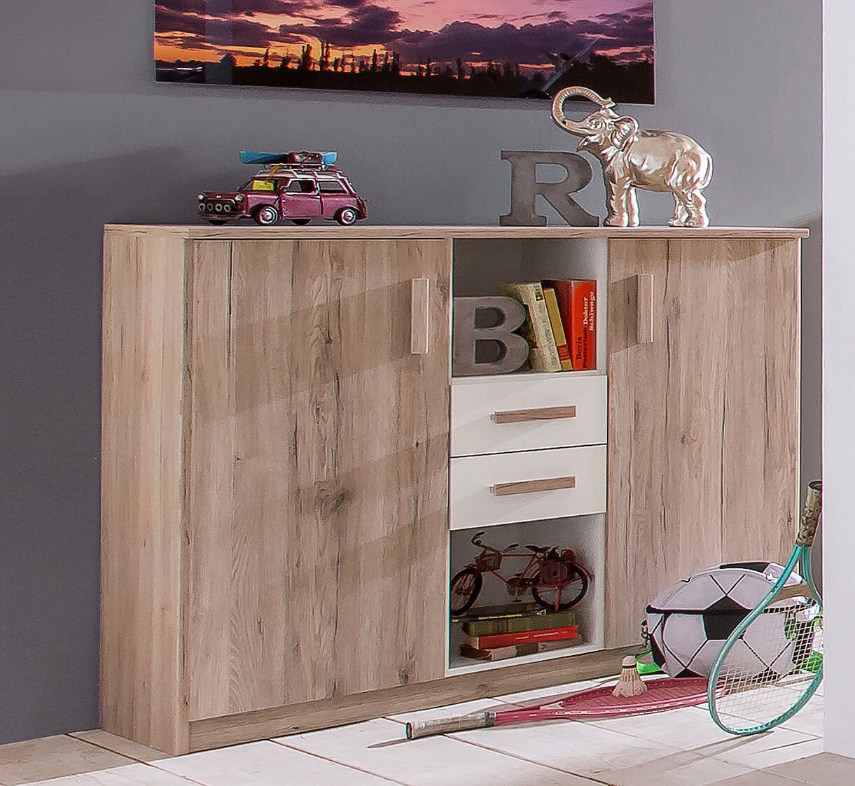 Highboard Cariba San Remo Eiche/Alpinweiß ca. 124 x 105 x 41 cm