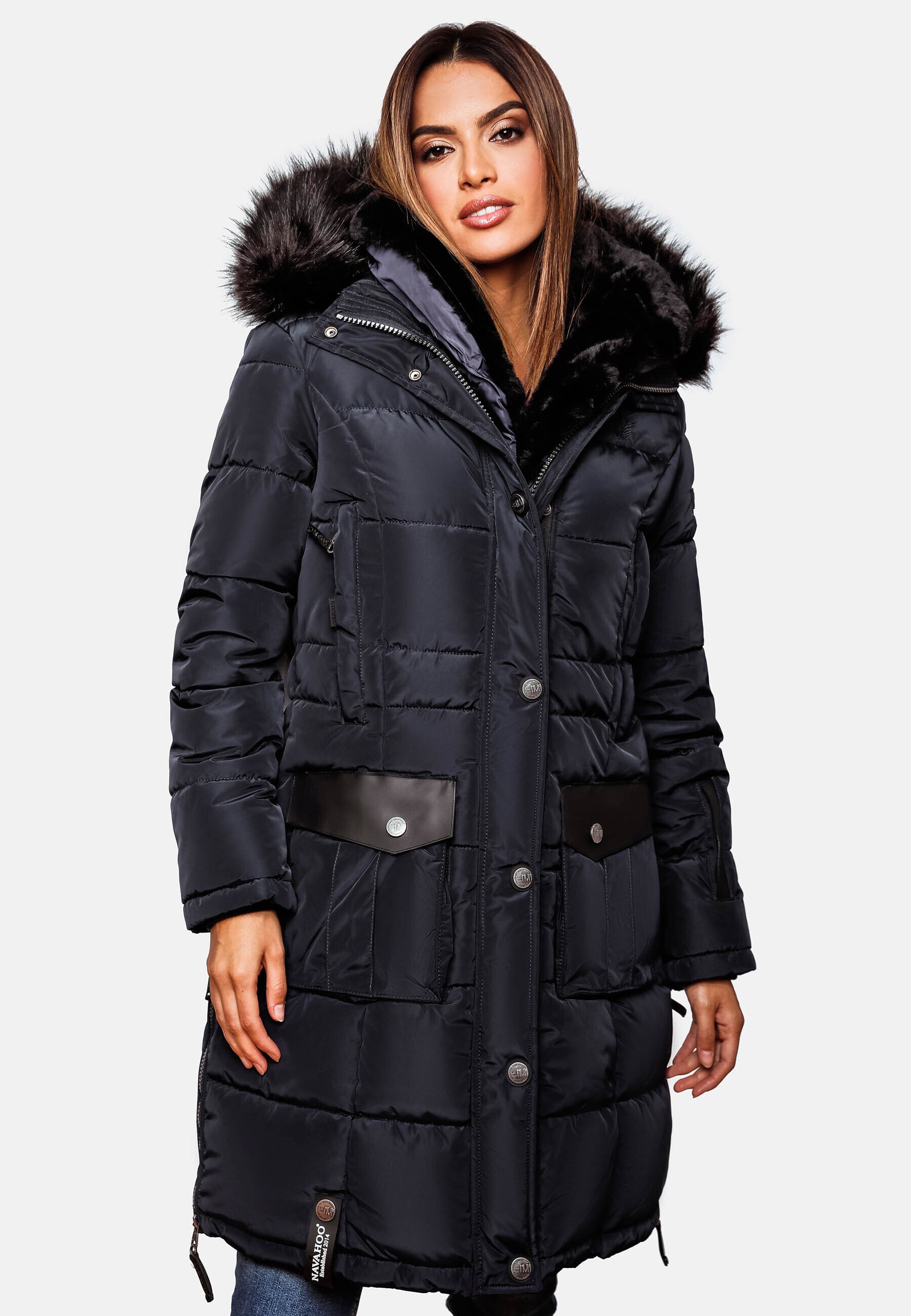NAVAHOO Damen Stylischer Steppmantel Winter Parka mit edlem Fellimitat Sinja