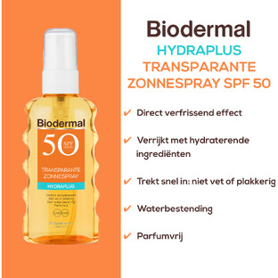 Biodermal Zonnebrand - Hydraplus - Transparante zonnespray - SPF 50 - 175ML