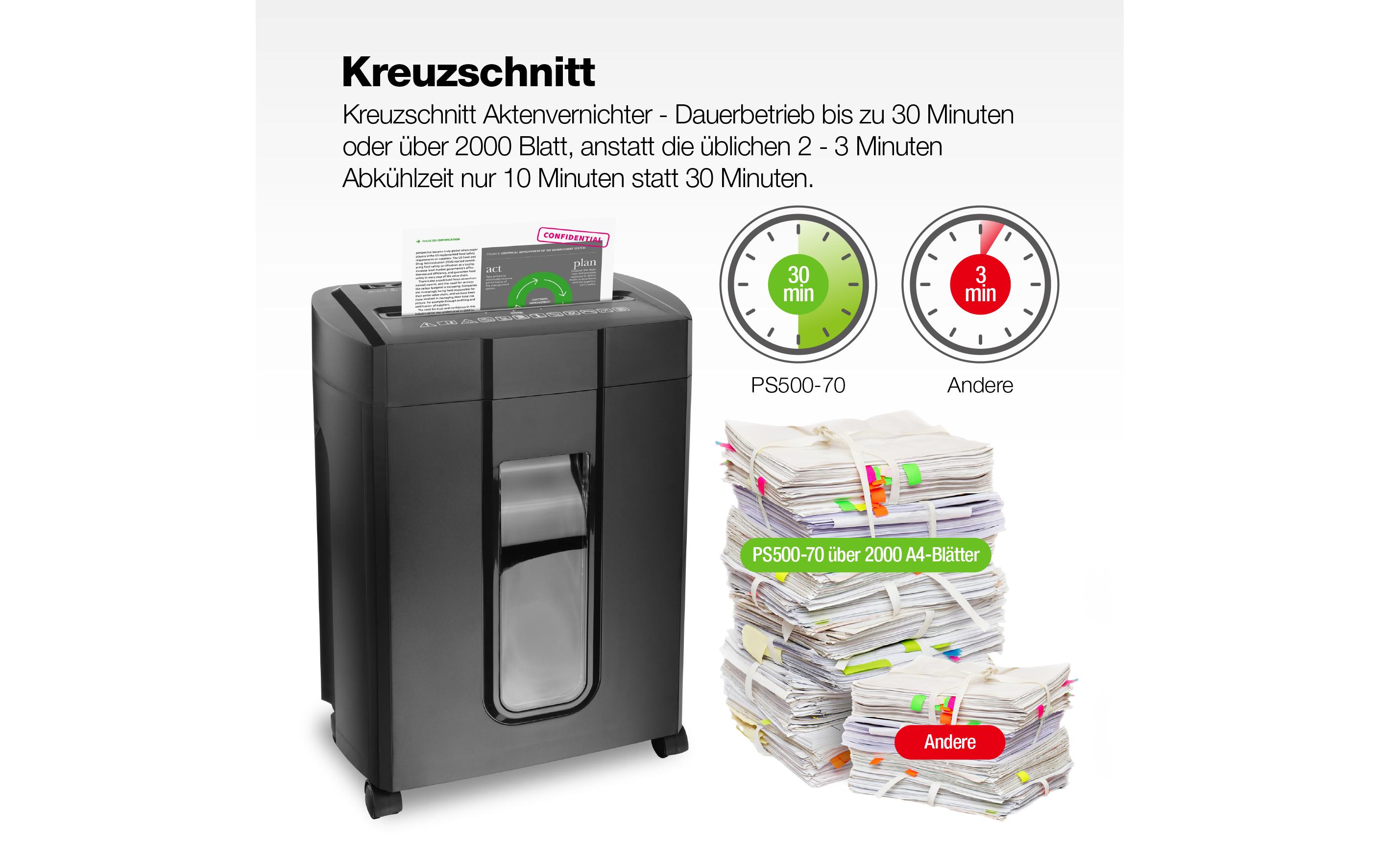 Aktenvernichter PS500-70OP P-4, 14 Blatt<br>Cross Cut Shredder