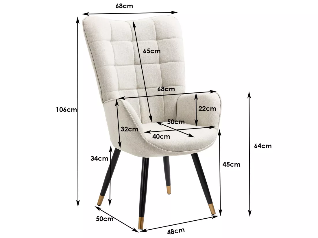 MEUBLES COSY Fauteuil Scandinave Confortable Chaise de Coiffeuse Canapé de Loisirs pour Salon Chambre Salle à Manger Bureau avec Assise Épais Accoudoirs Rembourés en Tissu Pieds Métal, Beige