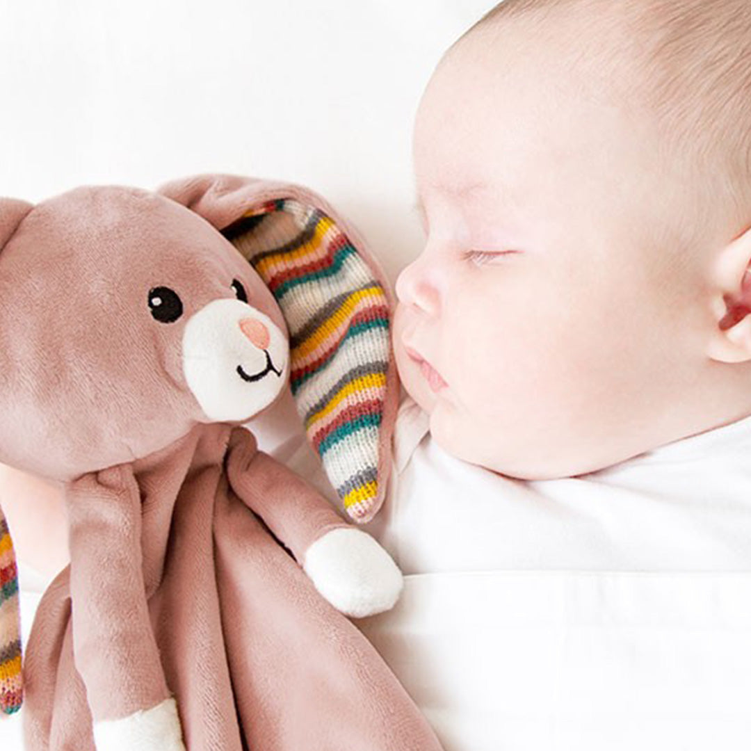 zazu knuffeldoekje met geluid konijn becky - roze