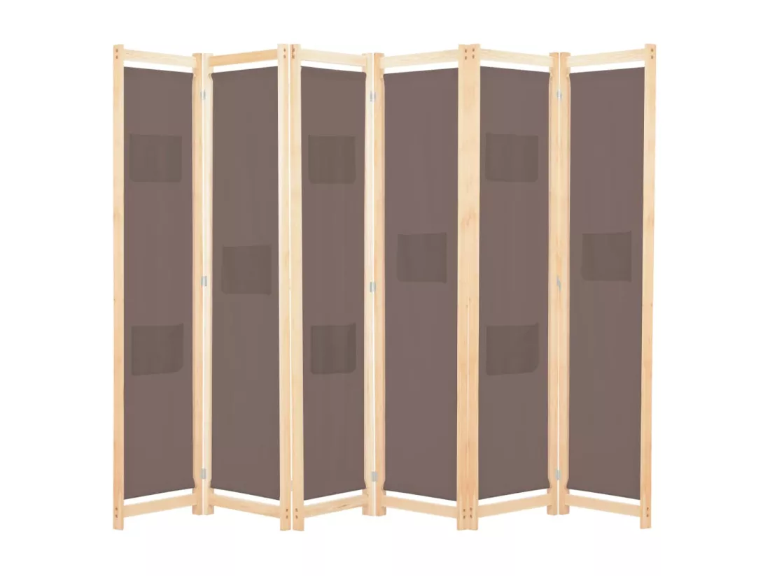 Cloison de séparation 6 panneaux Marron 240 x 170 x 4 cm Tissu