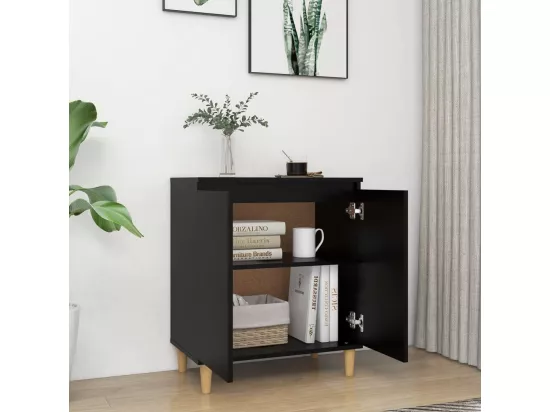 Buffet avec pieds en bois massif Noir 60x35x70 cm Aggloméré