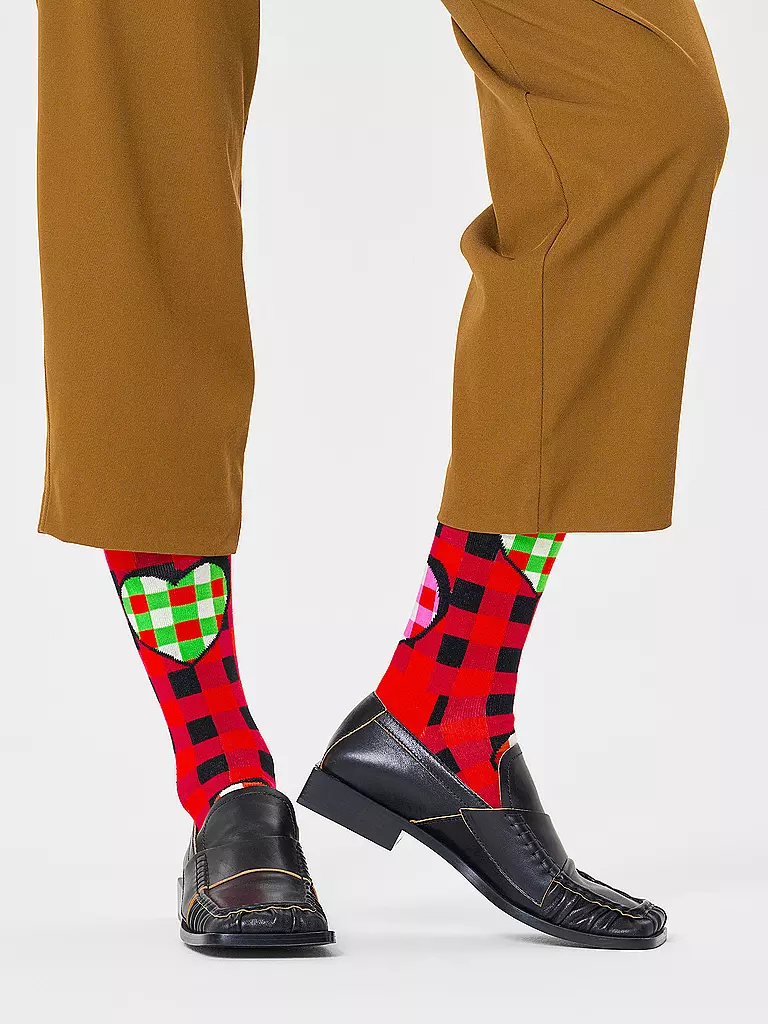 HAPPY SOCKS Herren Socken CHECKED HEART 41-46 red rot