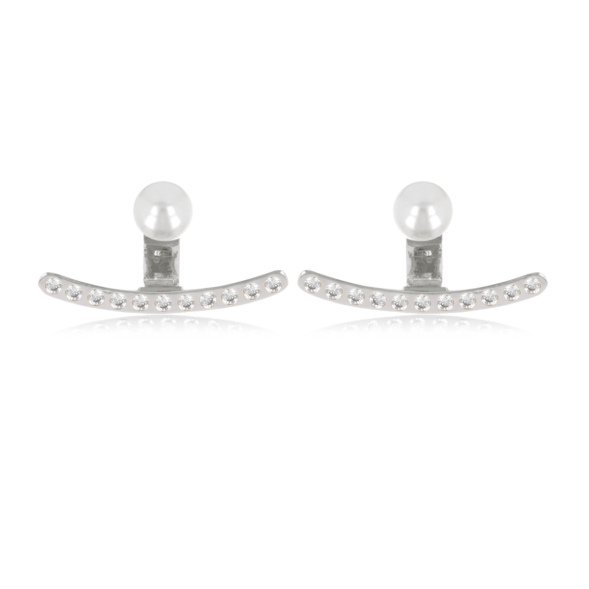 Boucles d'oreille argent rhodié avec cubic zirconia et perle