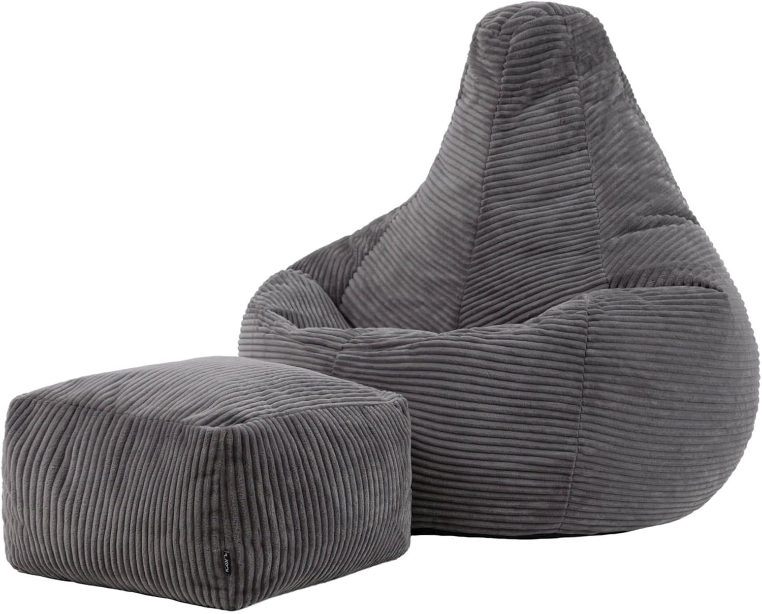 Icon Dalton Sitzsack mit Hocker Cord, Dunkelgrau, Gaming Sitzsack Erwachsene mit Füllung, Bean Bag, Cord Sessel, Lounge Sessel, Lounge Stuhl, Schlafzimmer, Wohnzimmer, Wohnzimmer Möbel