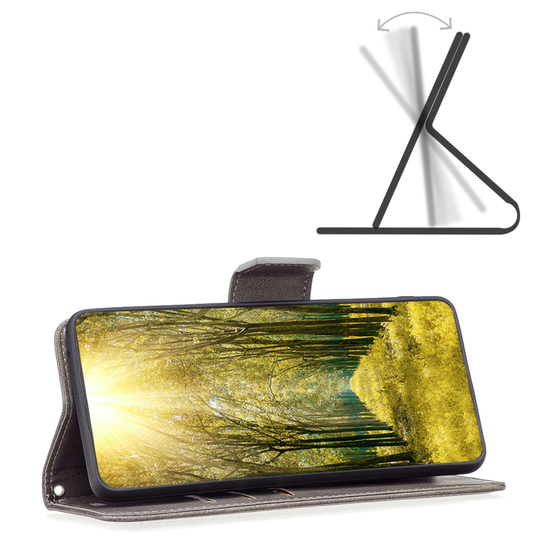 Samsung Galaxy S24 FE Leder Tasche Flip Cover mit Kartenfächer Vintage Look   Trageschlaufe - Grau