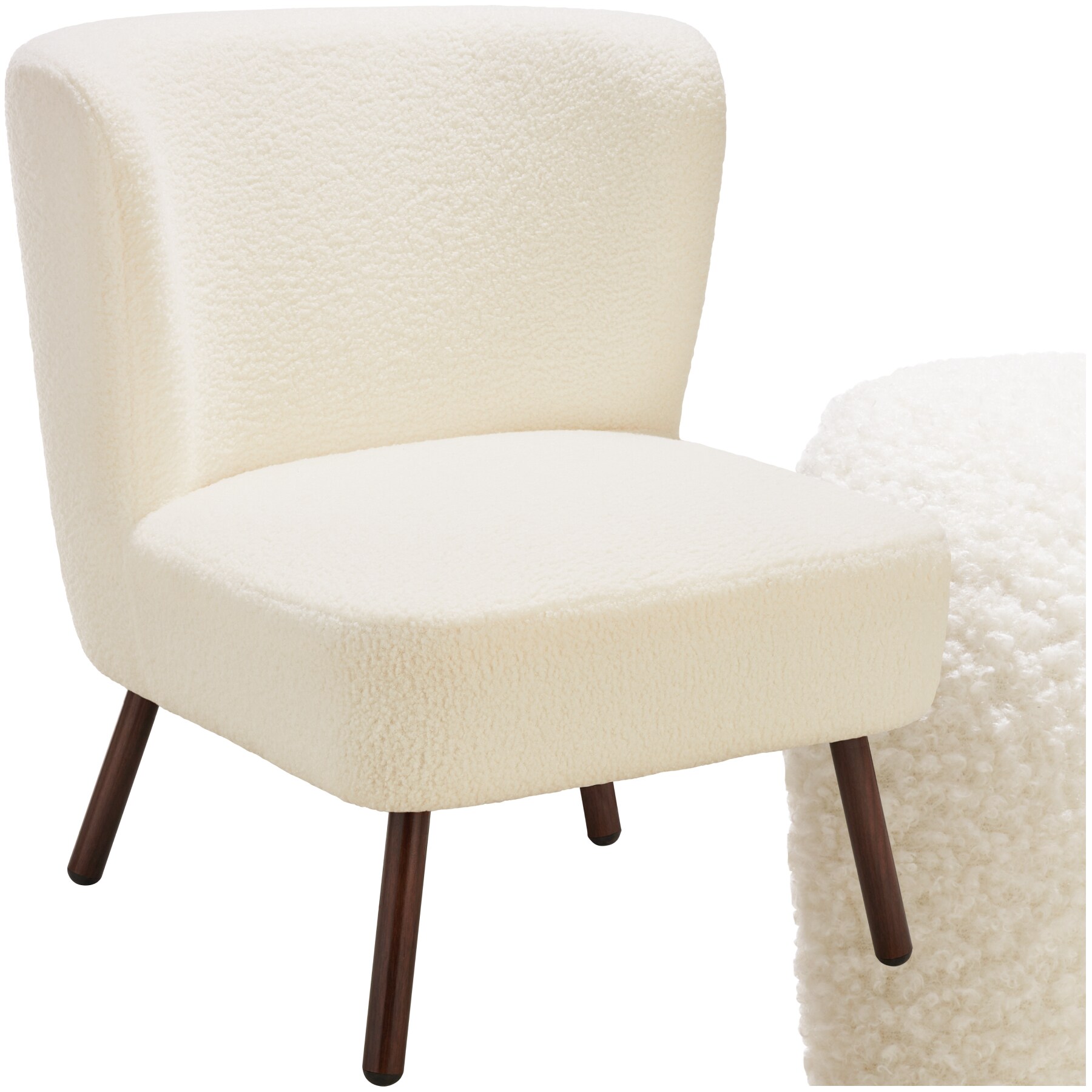 tectake® Teddy-Cocktailsessel, gepolstert, mit Bouclé-Bezug, runde Stahlbeine in Holzoptik, 62 x 73 x 74