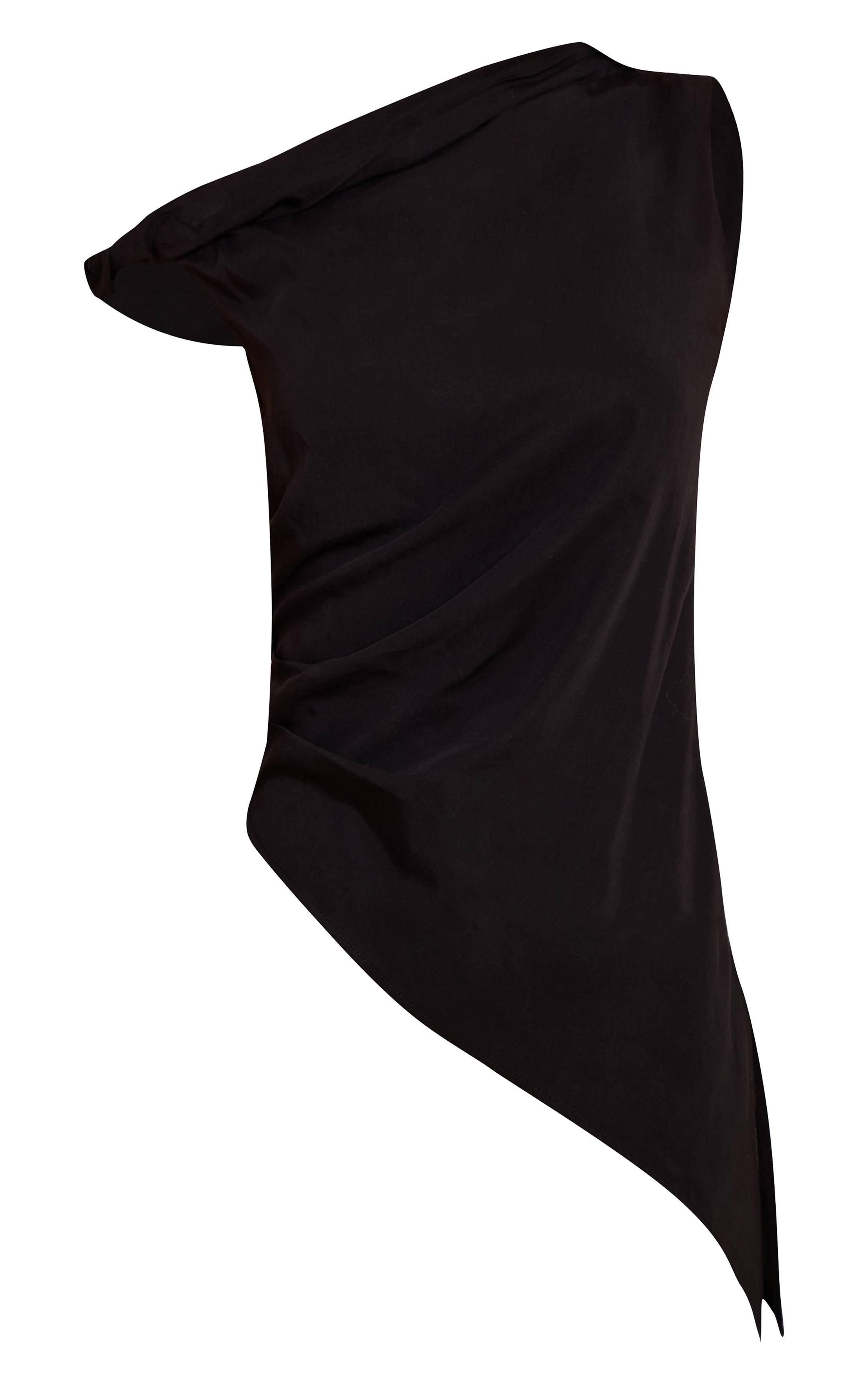Noir Haut Long Drapé Asymétrique En Tencel