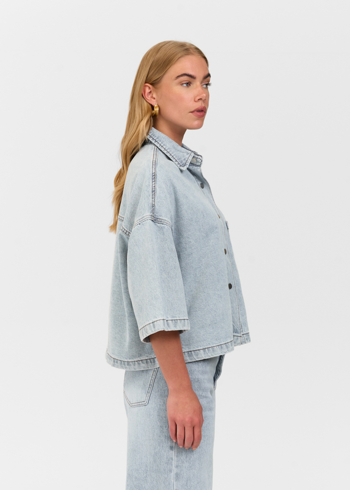 Denim blouse korte mouw sky blauw