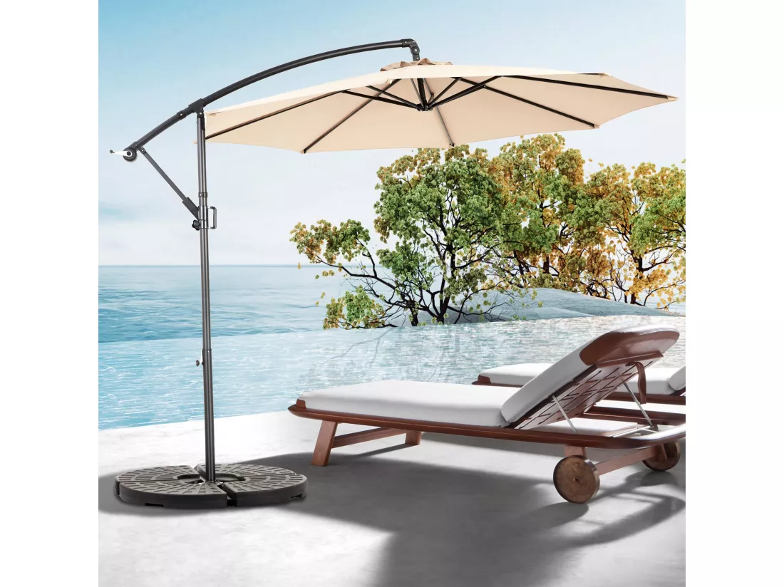 Parasol déporté - en acier et 100% tissu polyester - pour balcon jardin plage - Sans Base - 294x294x250cm - Kaki