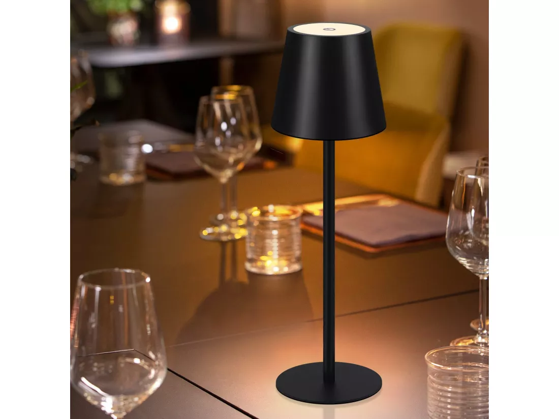 NETTLIFE Lampe de Chevet à Batterie sans Fil， Lot de 2 - LED 2600mhA Lampe de Table d'extérieur Rechargeable Tactile Lampe à Batterie Noire USB