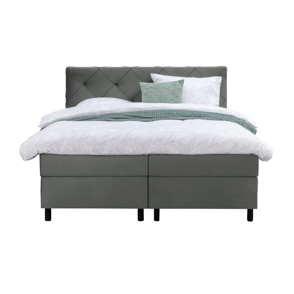 Boxspring Liv geruit - grijs - 160x200 cm - ronde poot