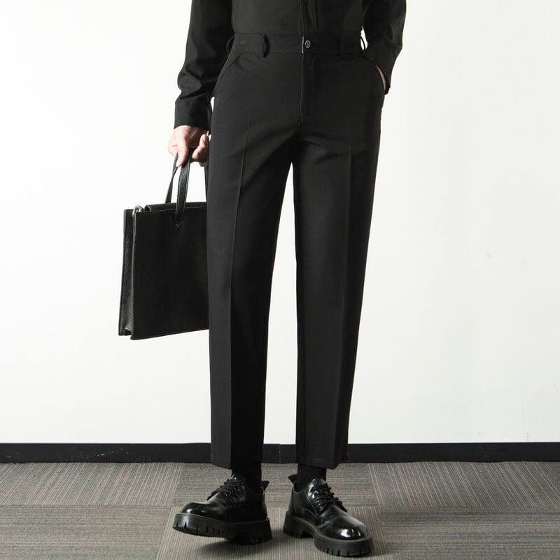 Fireon - Mid Rise Plain Cropped Tapered Dress Pants