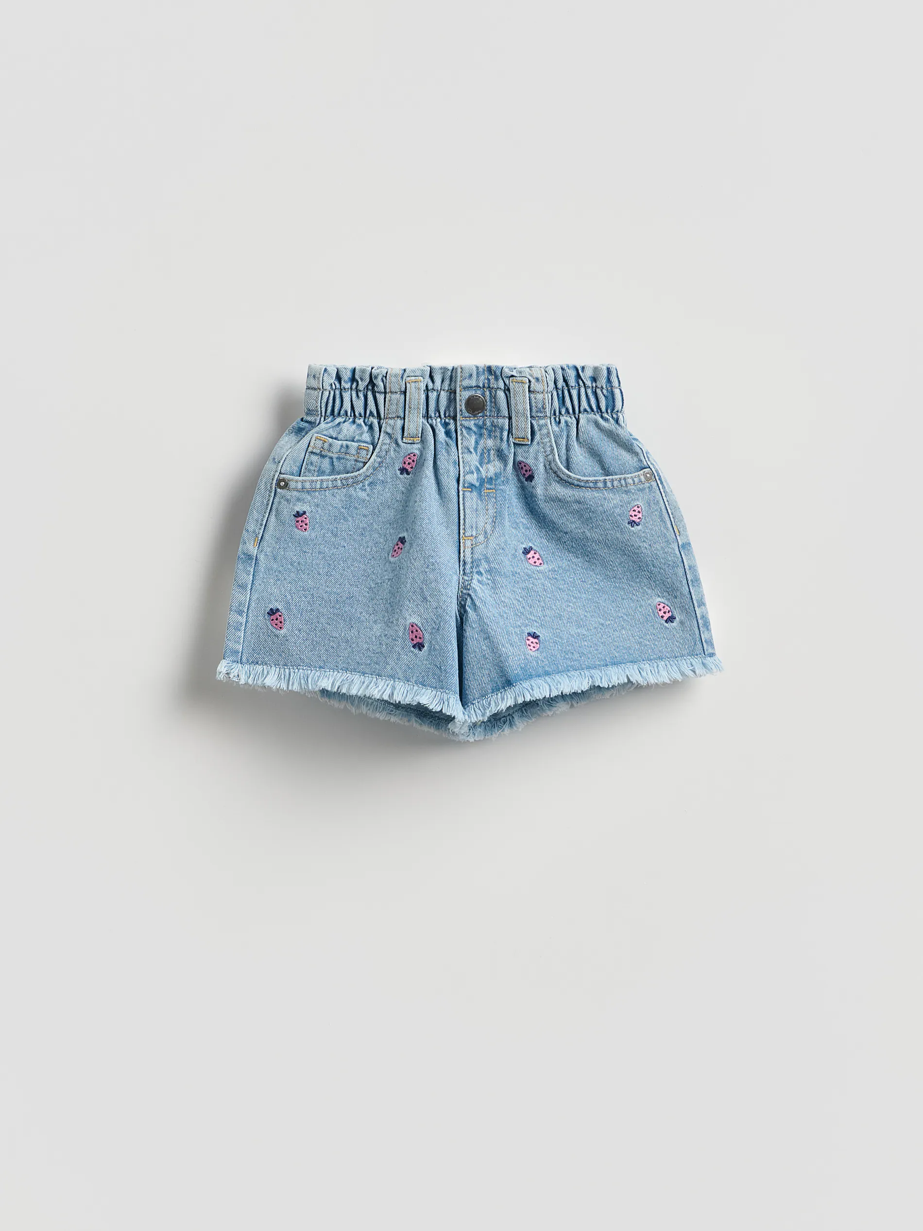 Jeans-Paperbag-Shorts mit Stickerei