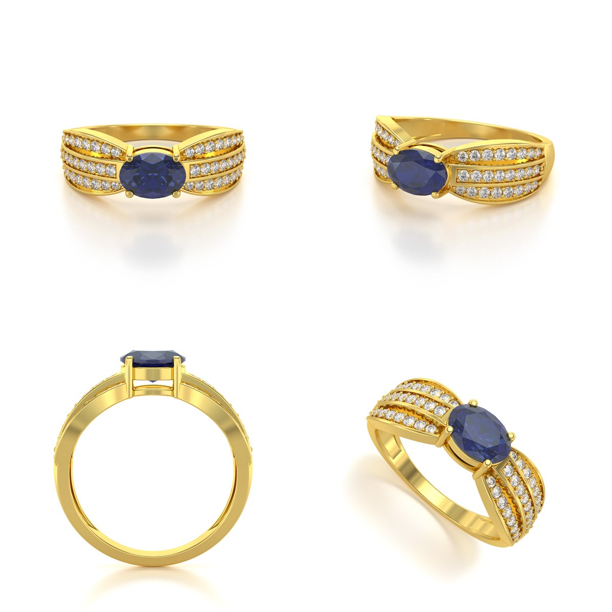 Bague ADEN Or 585 Jaune Saphir et diamants 2.89grs