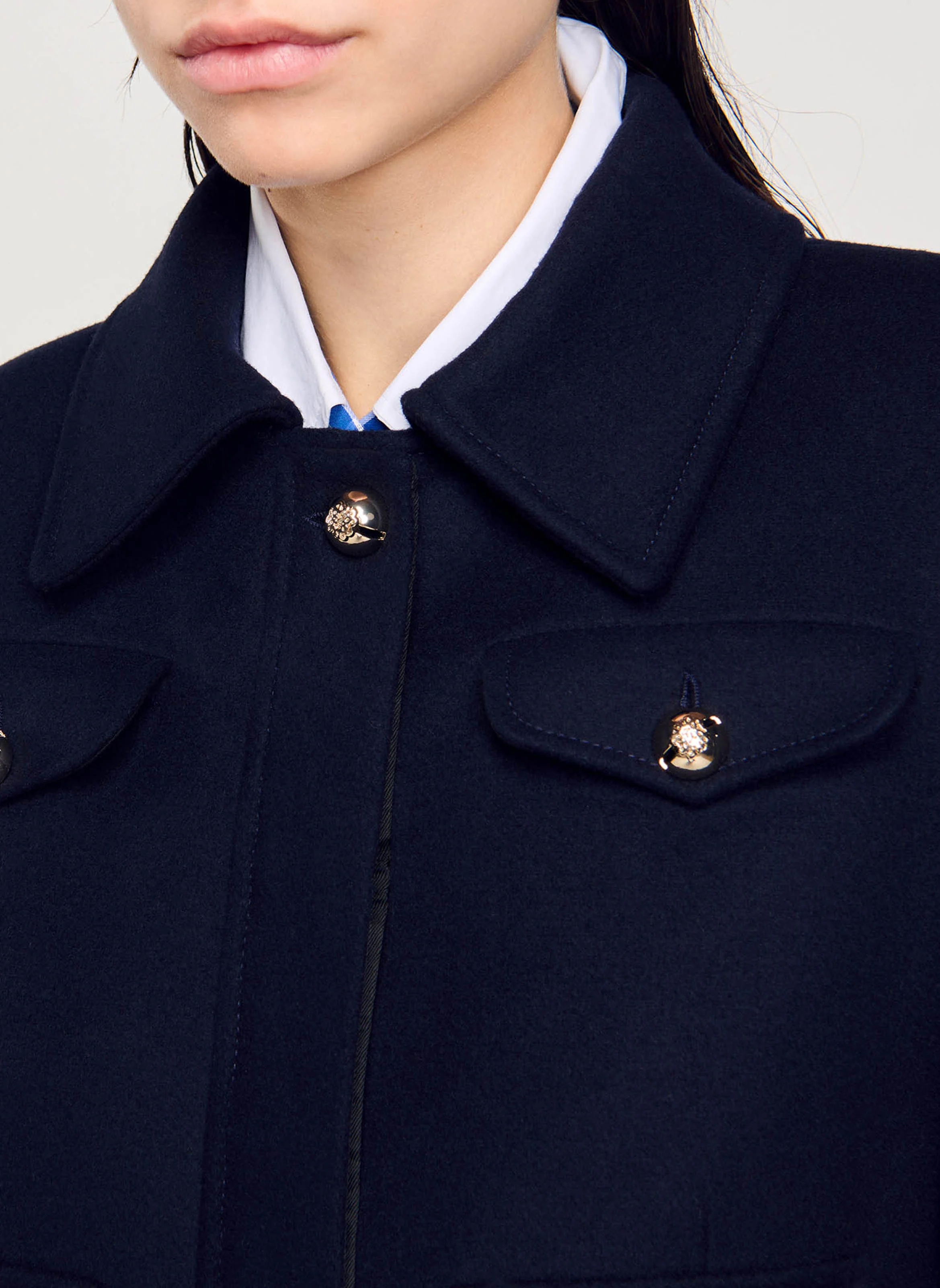 Manteau long cintré en laine mélangée | Bleu