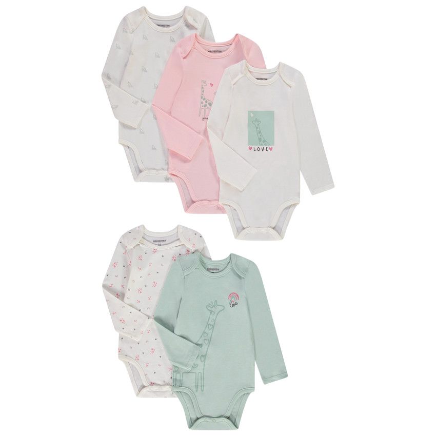 Lot de 5 bodies en jersey pour bébé fille - Ecru