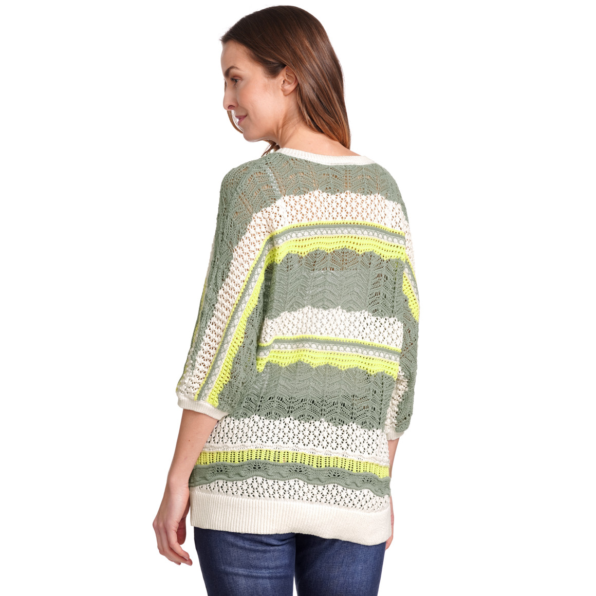 Gina Benotti Damen Strickpullover mit 3/4-Arm limette / salbei / beige