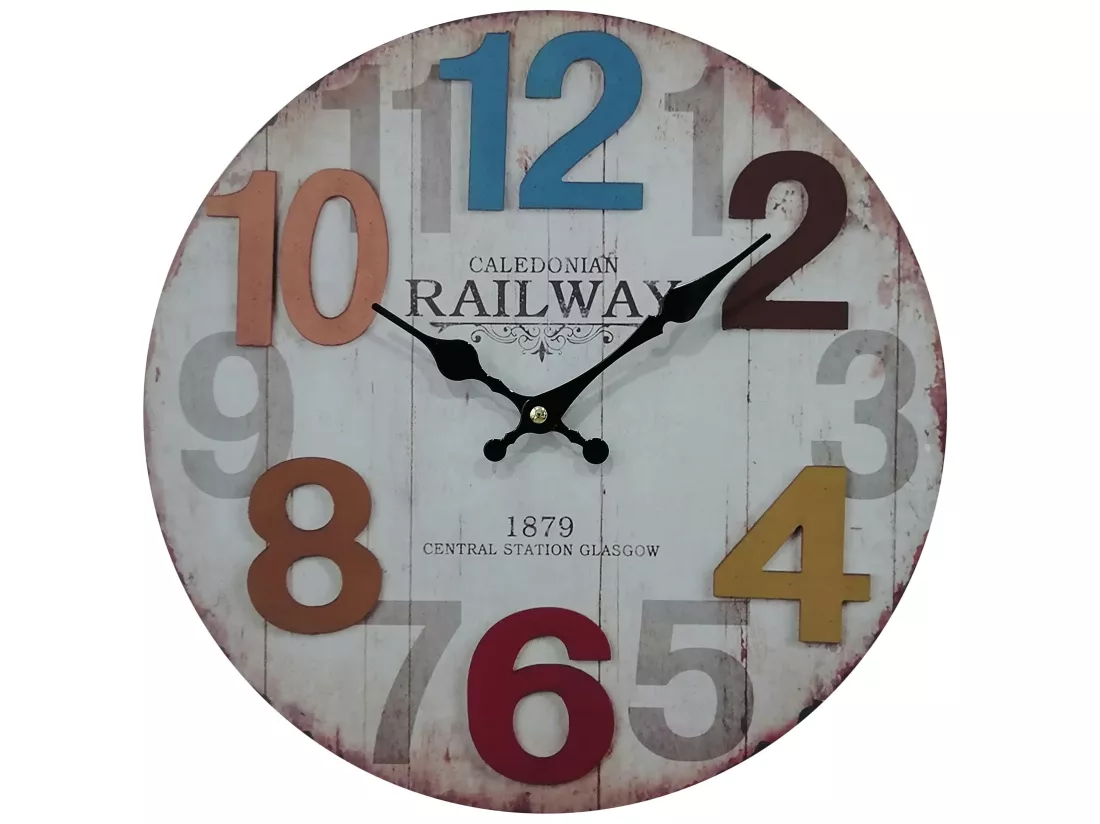 Horloge Suspendue Blanc Chiffres Colorés Mdf pour Salon Cuisine