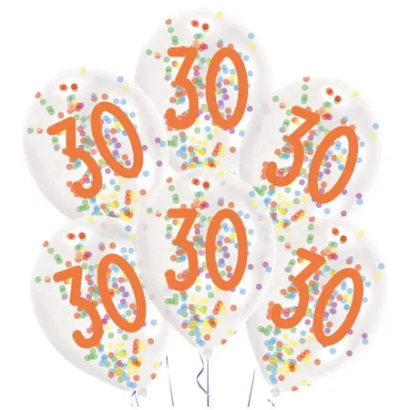 amscan Latexballons 6er Zahl 30 mit Konfetti Füllung, 27,5cm