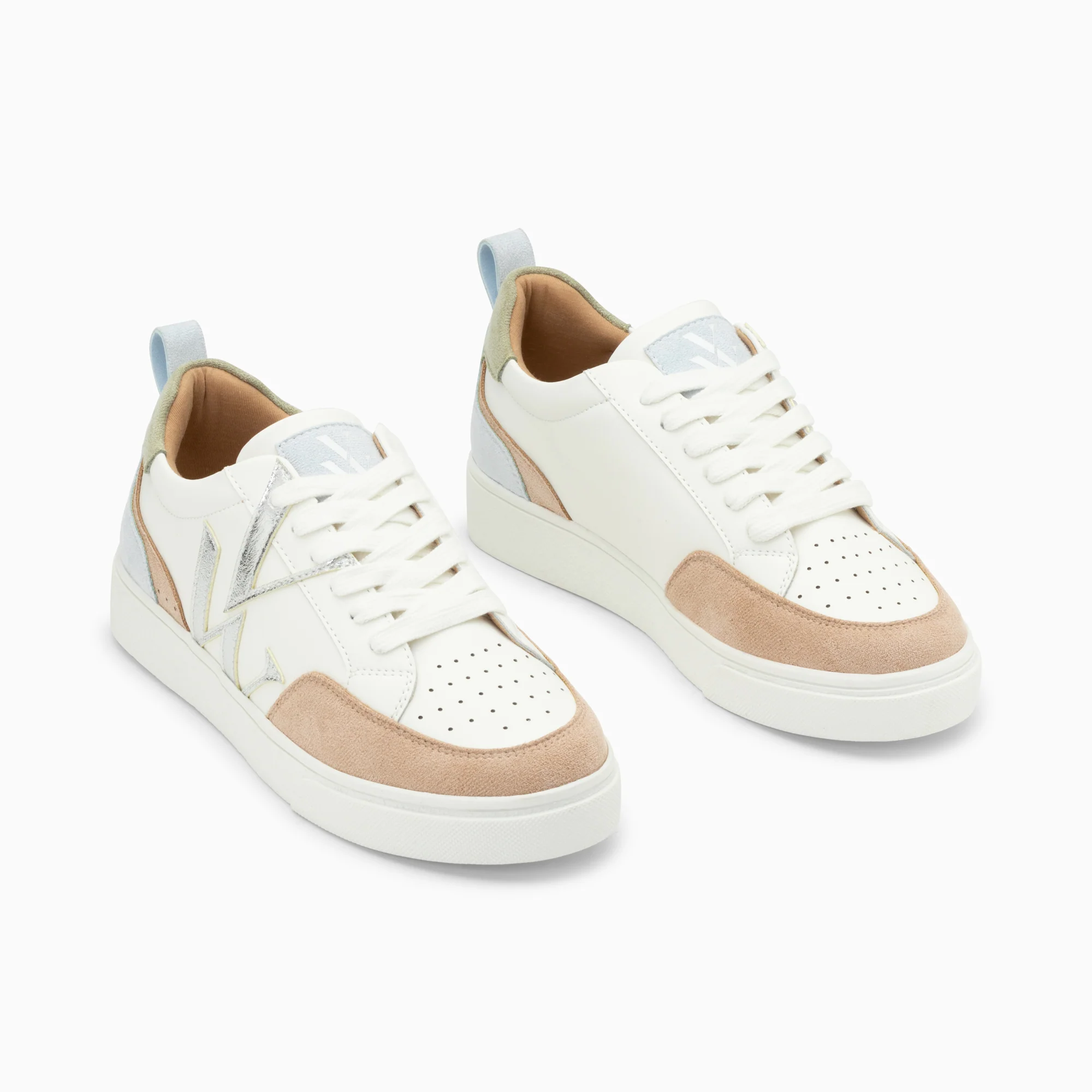 Sneakers-Baskets monogramme Joyce pastel et argent