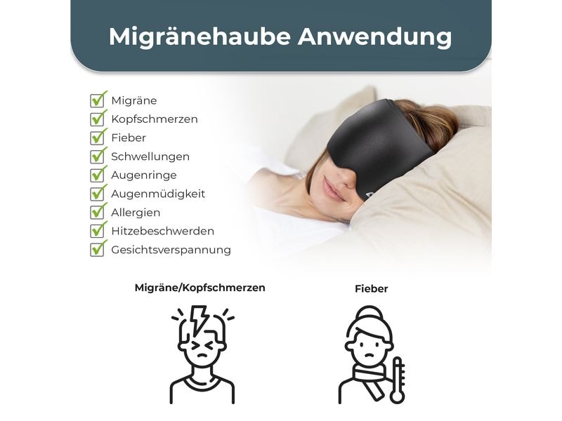 Quick Aid Kopfschmerz- und Migränehaube Selbstkühlende Maske – Linderung bei Kopfschmerzen und Migräne